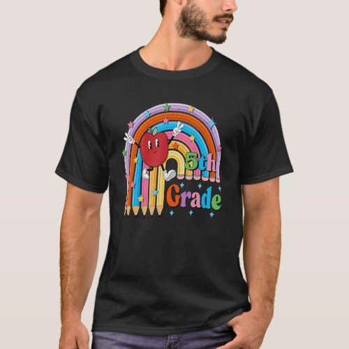 5th Grade Pencil Rainbow Cute Apple Back To School T_Shirt