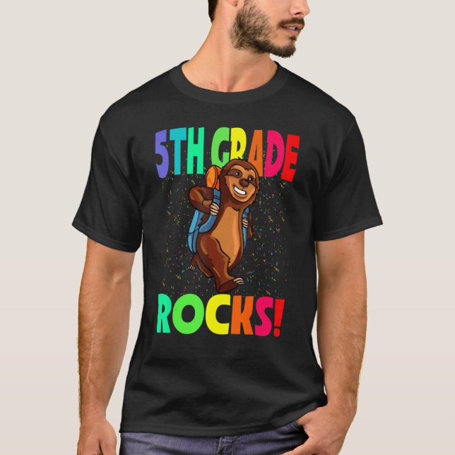 5th Grade Rocks Sloth Back To School T-Shirt (Front)