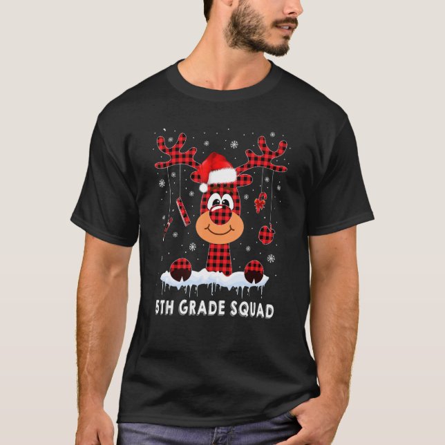 5th Grade Squad Plaid Reindeer Santa Hat Teacher C T-Shirt (Front)