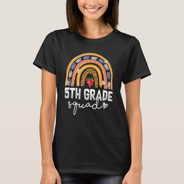 5th Grade Squad Rainbow Leopard Print Team Back to T-Shirt (Front)