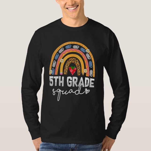 5th Grade Squad Rainbow Leopard Print Team Back to T-Shirt (Front)