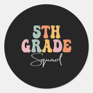 5th Grade Squad Retro Groovy Women Happy First Day Classic Round Sticker