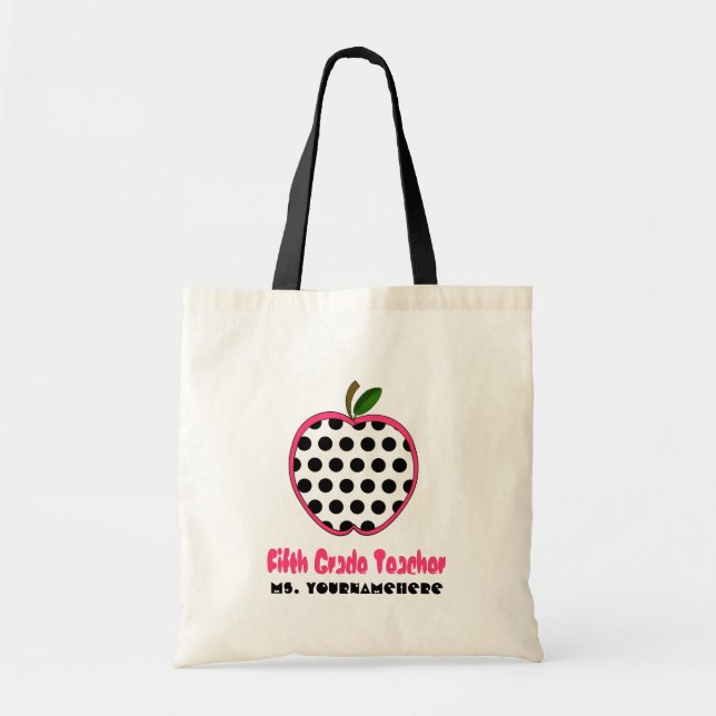 5th Grade Teacher Bag - Polka Dot Apple (Front)