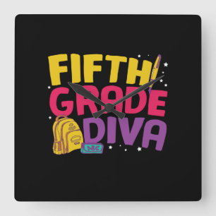 5th Grade Teacher Fifth Grade Diva Square Wall Clock