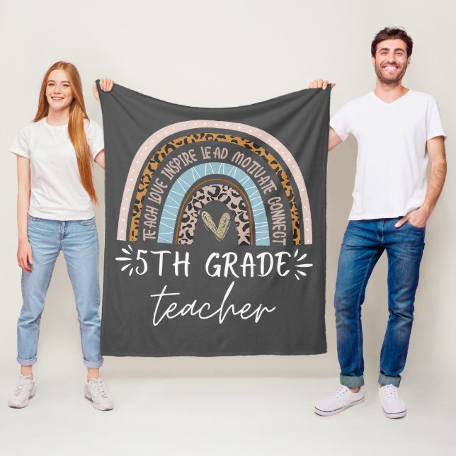 5th grade teacher teach love inspire boho rainbow fleece blanket (In Situ)