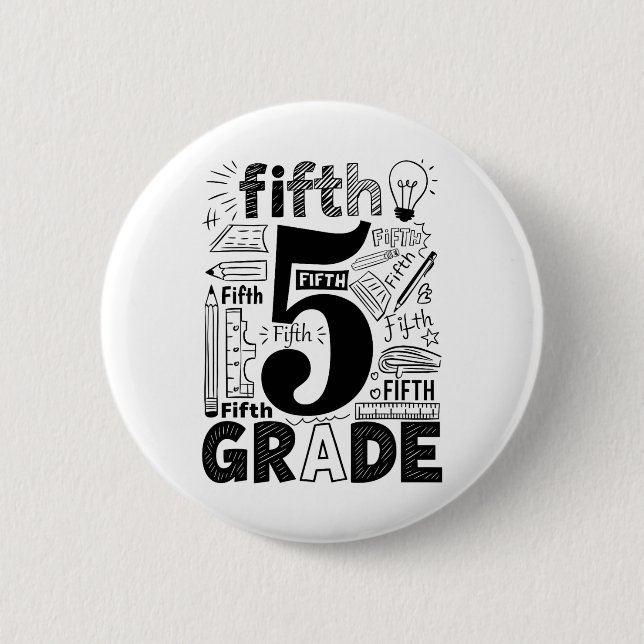 5th Grade Typography Team Fifth Grade Teacher Back Button (Front)