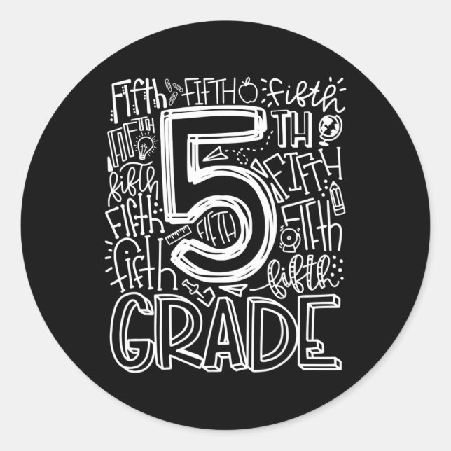 5th Grade Typography Team Fifth Grade Teacher Back Classic Round Sticker (Front)
