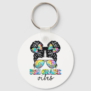 5th Grade Vibes Messy Hair Bun Girl Ck To School F Keychain