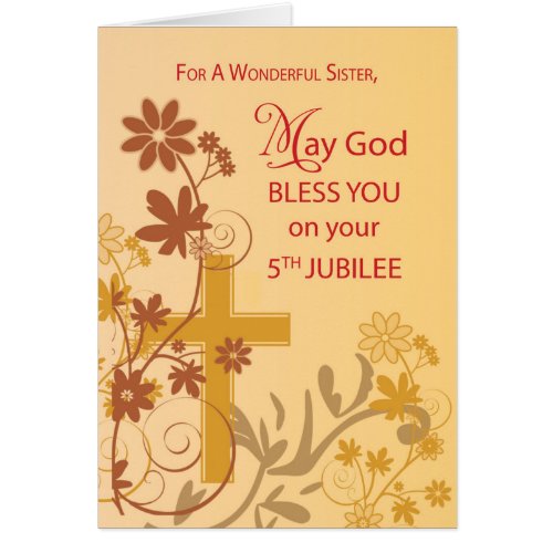 5th Jubilee Anniversary Nun Cross Swirls Flowers