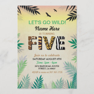 5TH Jungle Fifth Birthday Party Safari ZOO Invite