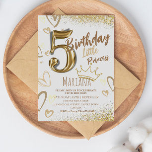 5th Little Princess Gold Glitter Cool Birthday  Invitation