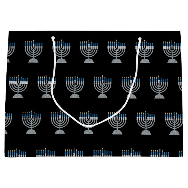 5th Night of Hanukkah Glitter Large Gift Bag (Front)