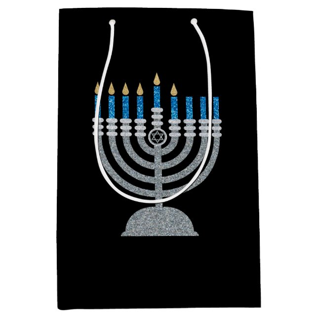 5th Night of Hanukkah Glitter Medium Gift Bag (Front)