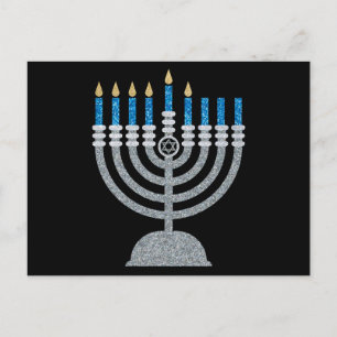 5th Night of Hanukkah Glitter Postcard