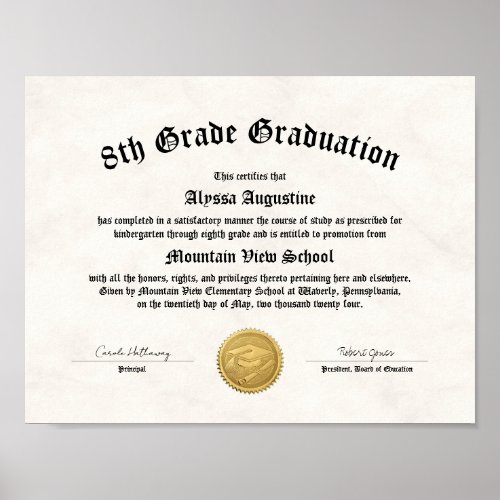 5th or 8th Grade Graduation or Promotion Diploma Poster