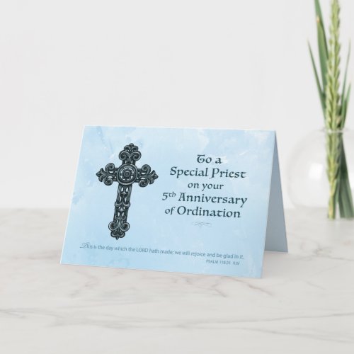 5th Ordination Anniversary Priest Ornate Cross Card