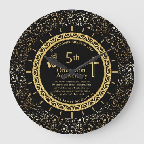 5TH Ordination Anniversary Priest PERSONALIZED  Large Clock