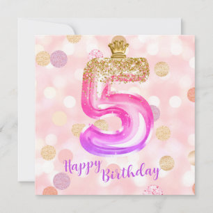 5th Pink Purple Gold Birthday Girl Card