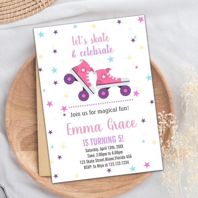 5th Pink Purple Skating Birthday Invitations (5th Pink Purple Skating Birthday Invitations)