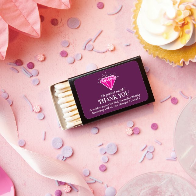 5th pink tourmaline wedding anniversary favor matchboxes (Insitu)