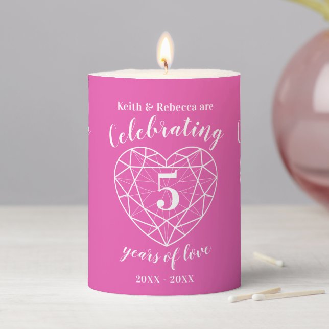 5th pink tourmaline wedding anniversary pink white pillar candle (In Situ)