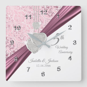 5th Pink Wedding Anniversary Keepsake 2 Square Wall Clock