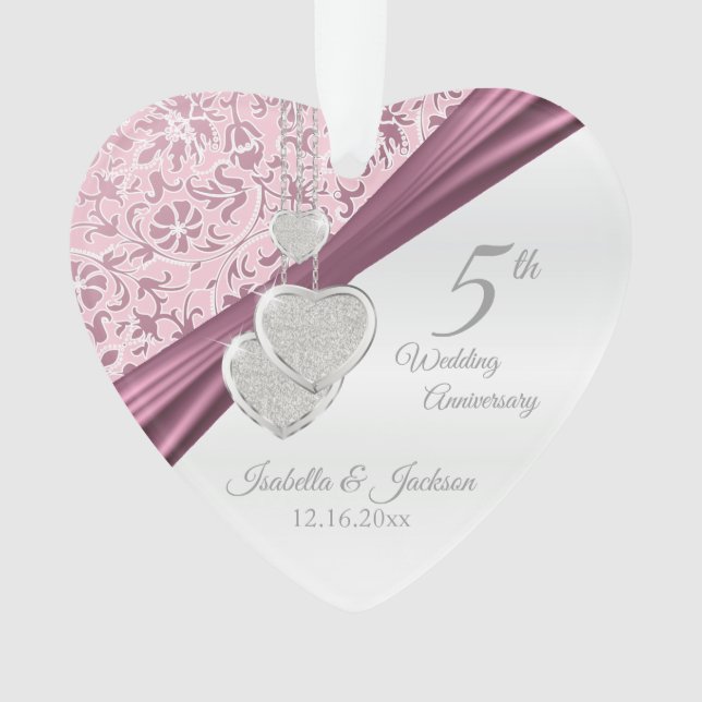 5th Pink Wedding Anniversary Ornament (Front)