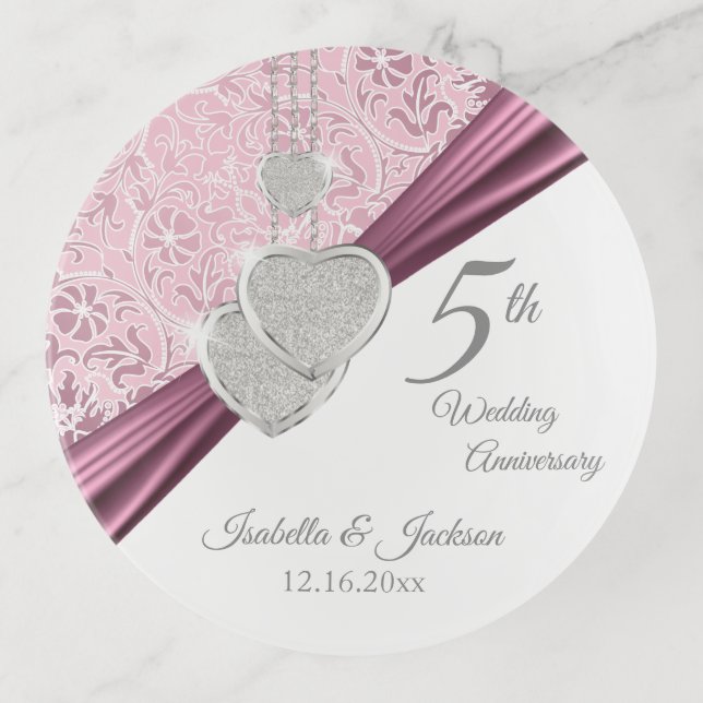 5th Pink Wedding Anniversary Trinket Tray (Front)