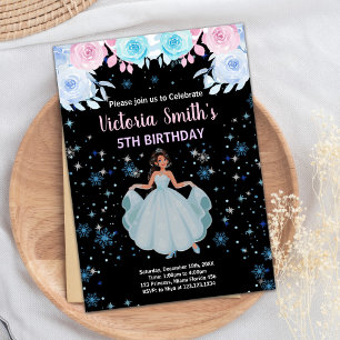 5th Purple Floral Princess Birthday Invitations