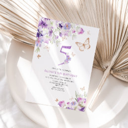 5th Purple Lilac Butterflies birthday Invitation