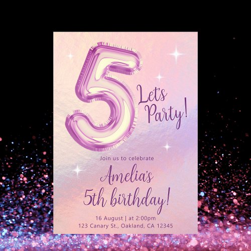 5th Rainbow Balloon Birthday Party Invitation