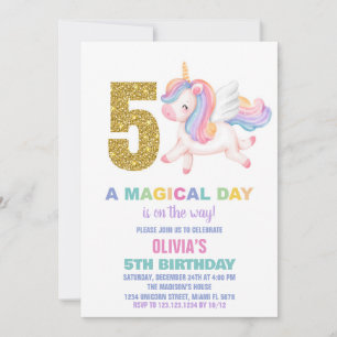 5th Rainbow Unicorn Birthday Invitations