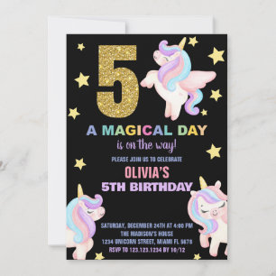 5th Rainbow Unicorn Birthday Invitations Fly
