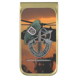 5th Special forces Green Berets SF Fort Campbell Gold Finish Money Clip