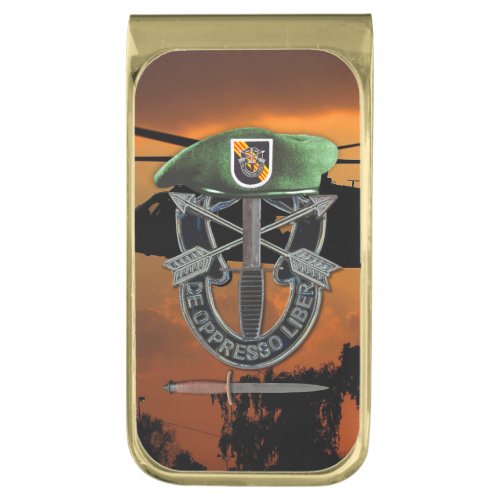 5th Special forces Green Berets SF Fort Campbell Gold Finish Money Clip