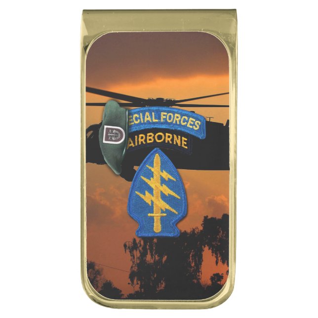 5th special forces green berets SFGA veterans vets Gold Finish Money Clip (Front Vertical)