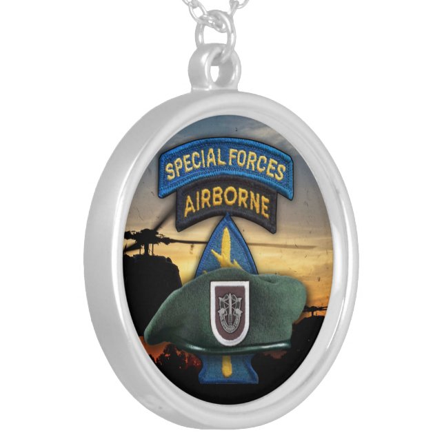 5th Special Forces Green Berets Silver Plated Necklace (Front Left)