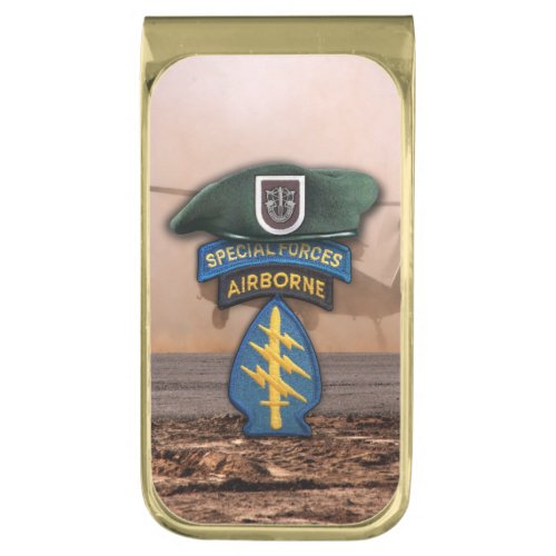 5th special forces green berets veterans vets gold finish money clip