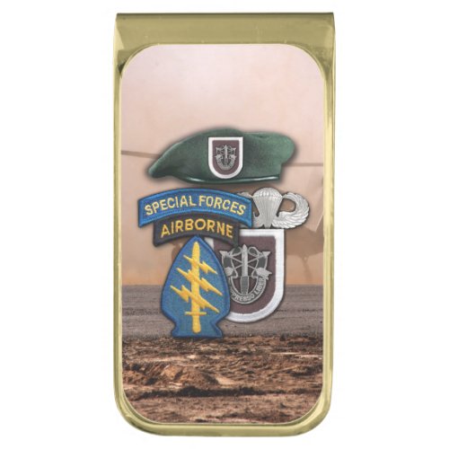 5th special forces green berets veterans vets gold finish money clip