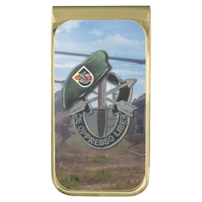 5th Special forces Green Berets Vietnam Nam War Gold Finish Money Clip (Front Vertical)