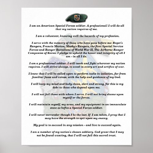 5th special forces green berets vietnam vets creed poster