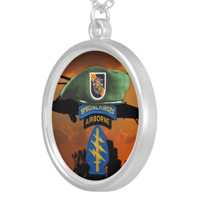 5th Special Forces Group Green Berets SF SFG Vets Silver Plated Necklace (Front Right)