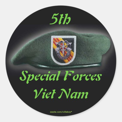 5th Special forces Group Green Berets Vietnam War Classic Round Sticker