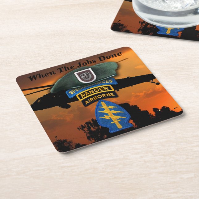 5th Special Forces SF SFG Rangers Green Berets Square Paper Coaster (Angled)