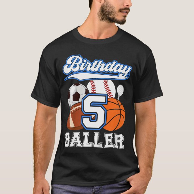 5th Sports Birthday Party Five Year Old Boy Birthd T-Shirt (Front)
