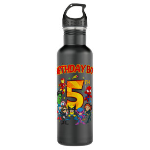 5th Third Birthday Boy Superhero Super Heroes Par Stainless Steel Water Bottle