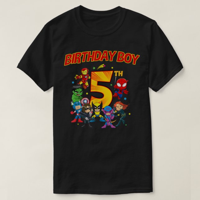 5th Third Birthday Boy  Superhero Super Heroes Par T-Shirt (Design Front)