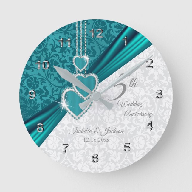 5th Turquoise Wedding Anniversary Keepsake Round Clock (Front)