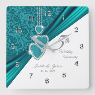 5th Turquoise Wedding Anniversary Keepsake Square Wall Clock