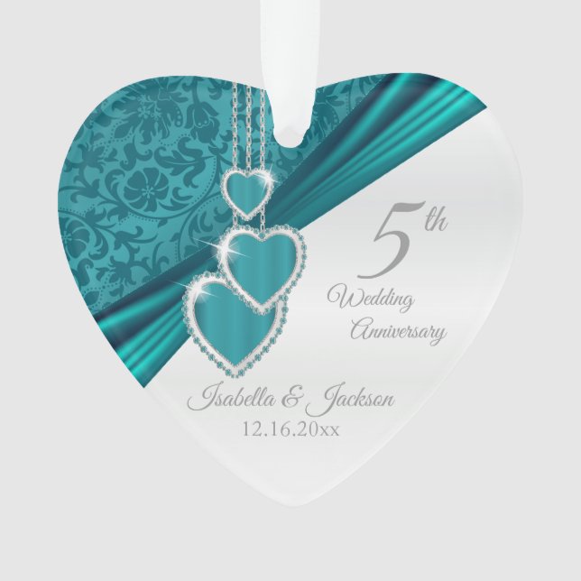 5th Turquoise Wedding Anniversary Ornament (Front)